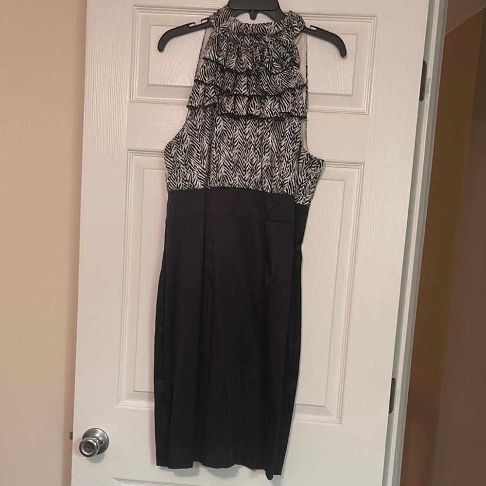 Black and White Ruffled Halter Midi Dress